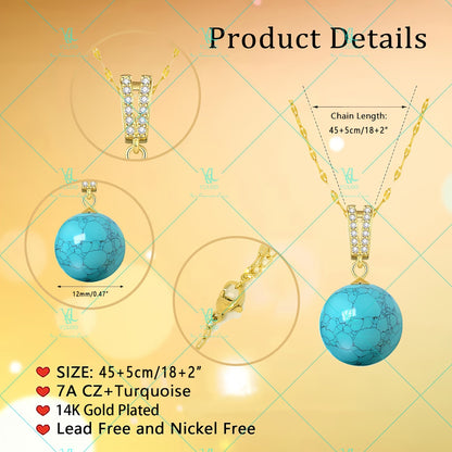S925 Sterling Silver Natural Genuine Turquoise Pendant Necklace 18+2 Inch – Elegant Boho Gemstone Jewelry for Women with Bonus Earrings, Available in Silver & Gold, Perfect Gift for Her