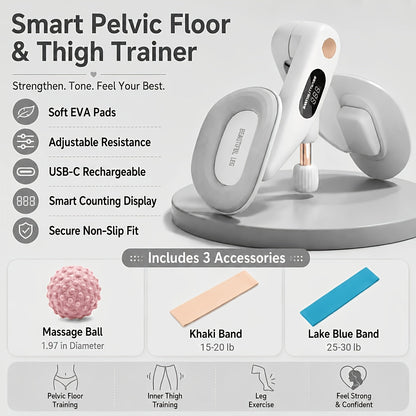 Pelvic Floor Trainer & Smart Hip Thigh Exerciser with Rep Counter – Adjustable Resistance Inner Thigh Toner, Glute Strengthener & Kegel Exercise Machine for Women Home Gym Workout