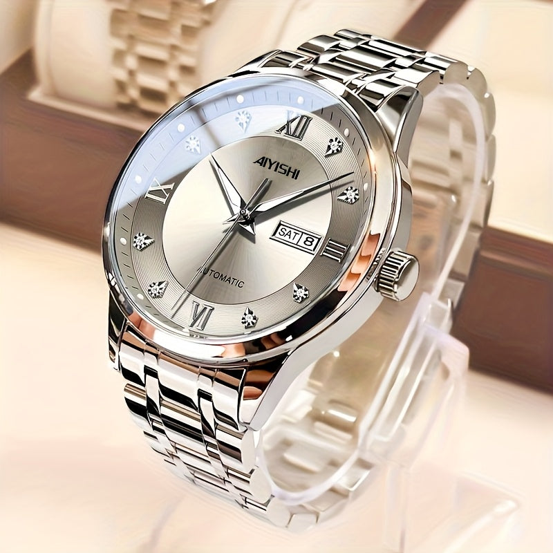 Men's Luxury Quartz Watch Stainless Steel Tourbillon Dial Date Display Night Glow Sports Dress Watch Elegant Timepiece Father's Day Gift for Men