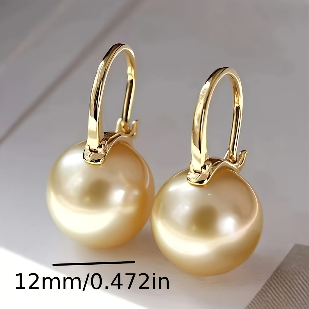 S925 Sterling Silver Pearl Drop Earrings for Women – Retro Elegant Round Design, Hypoallergenic, Lightweight, Perfect for Daily Wear, Parties & Gift Giving