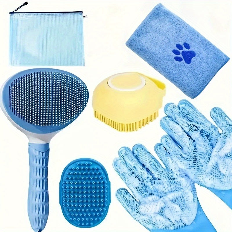 Dog Grooming Kit 6 Piece – Brush, Silicone Washing Gloves, Microfiber Towel & Shedding Tool, No Power Required, Essential Pet Care Set for Shiny Coat, Gift for Dog Owners