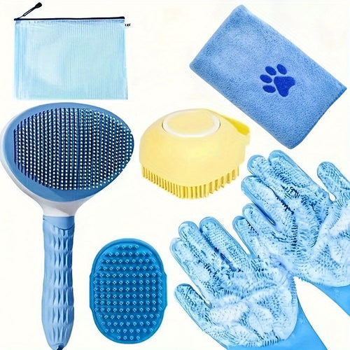 Dog Grooming Kit 6 Piece – Brush, Silicone Washing Gloves, Microfiber Towel & Shedding Tool, No Power Required, Essential Pet Care Set for Shiny Coat, Gift for Dog Owners