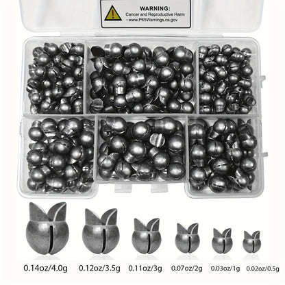 Fishing Weights Sinkers Split Shot Set 120PCS & 200PCS – Round Removable Reusable Fishing Sinkers in 5/6 Sizes for Carp, Fly, Ice & Lure Fishing