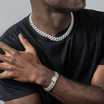 Cuban Link Chain Jewelry Set for Men 2pcs – Hip Hop Miami Bling Necklace and Bracelet Set, Luxury Fashion Streetwear Accessories, Perfect Birthday Anniversary Gift for Him