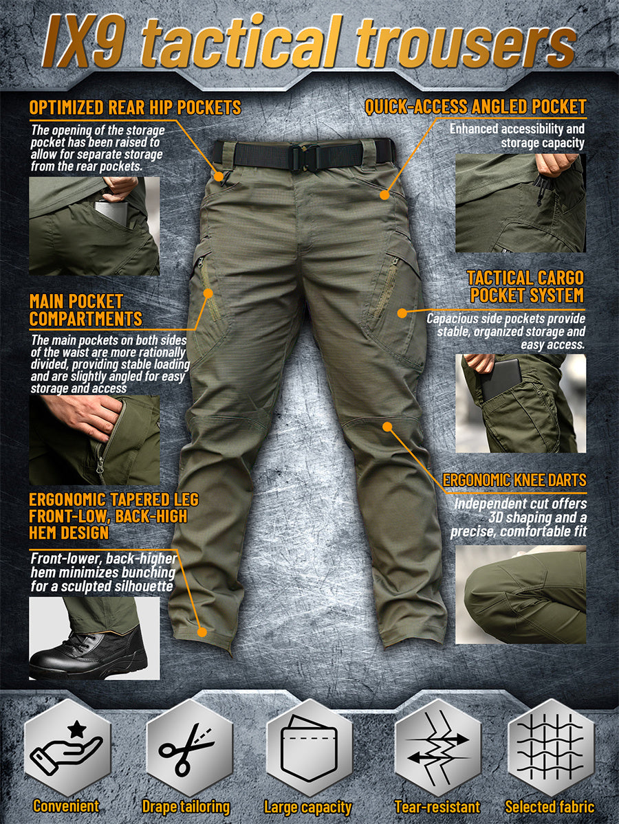 IX9 Men's Tactical Cargo Pants Slim Fit – Quick-Dry Breathable Tear-Resistant Multi-Pocket 3D Cut Outdoor Work Pants for Hiking Camping Climbing Fishing S-XXXL