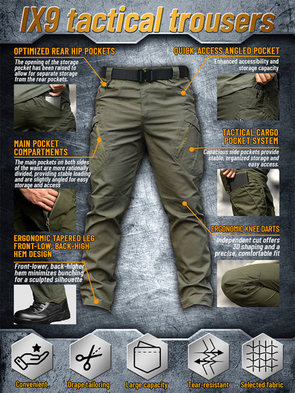 IX9 Men's Tactical Cargo Pants Slim Fit – Quick-Dry Breathable Tear-Resistant Multi-Pocket 3D Cut Outdoor Work Pants for Hiking Camping Climbing Fishing S-XXXL