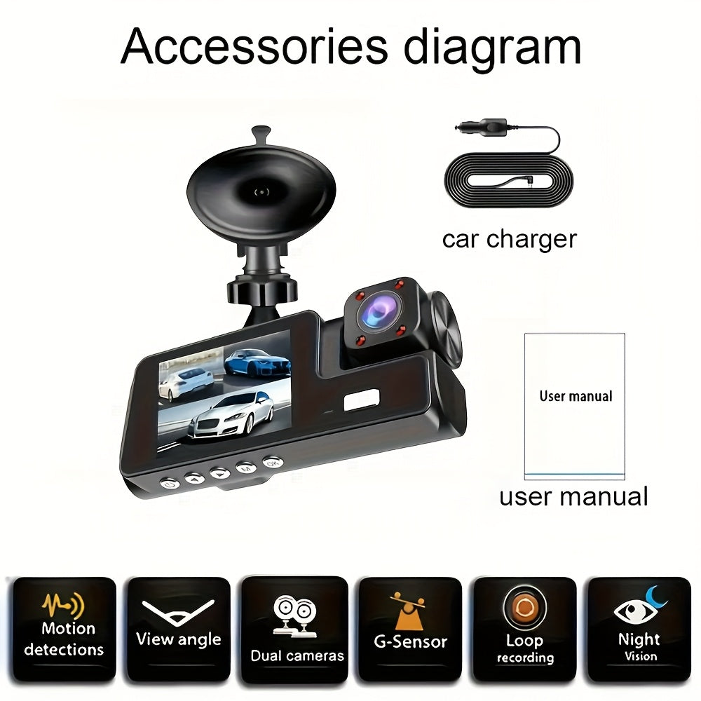 3 Channel Dash Cam 4K Front + 4K Interior + 1080P Rear with Free 32GB Card, Night Vision, G-Sensor, Wide Angle, Real-Time Recording & Parking Monitor – Velora