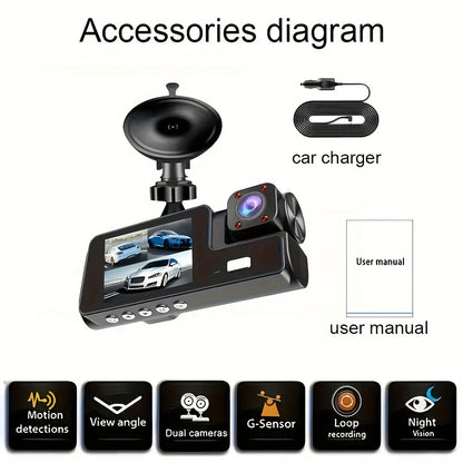 3 Channel Dash Cam 4K Front + 4K Interior + 1080P Rear with Free 32GB Card, Night Vision, G-Sensor, Wide Angle, Real-Time Recording & Parking Monitor – Velora