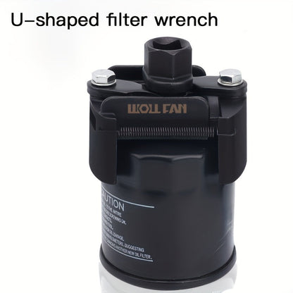 Adjustable Oil Filter Wrench Universal 2-Jaw Reversible Stainless Steel with Hex Socket & Adjustment Knob – German U-Shaped Multi-Function Tool for Engine Oil Change & Filter Removal
