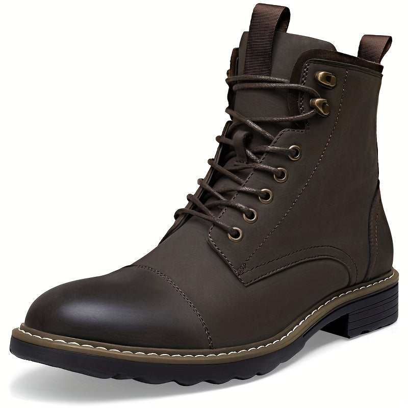 Men's Motorcycle Chukka Boots – Zipper & Lace-Up Genuine Leather Casual Fashion Boots with Non-Slip Sole, Cap Toe, Breathable Cushioned Insole, Black & Brown | Velora