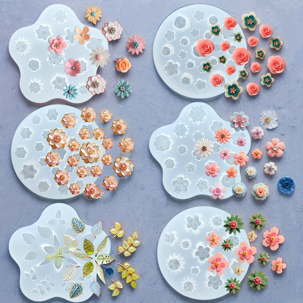 Flower Silicone Resin Molds 6-Piece Set – Jewelry Casting Molds for Earrings, Bracelets, Necklaces & Manicures, Resin Art Craft Tools for DIY Gifts