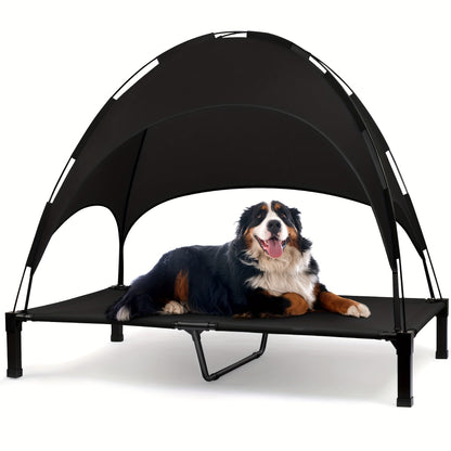 Elevated Dog Bed with Removable Canopy Shade Tent – Portable Raised Outdoor Cooling Pet Cot for Dogs & Cats, Breathable Mesh, Lightweight Foldable Design for Camping, Yard & Patio