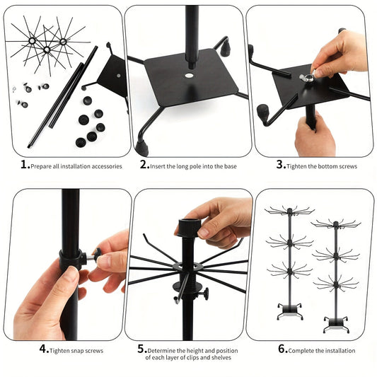 3-Tier Rotating Display Rack Adjustable Multifunctional Organizer Stand for Jewelry Keychains Socks Hats Toys Accessories with Rotating Base Movable Design
