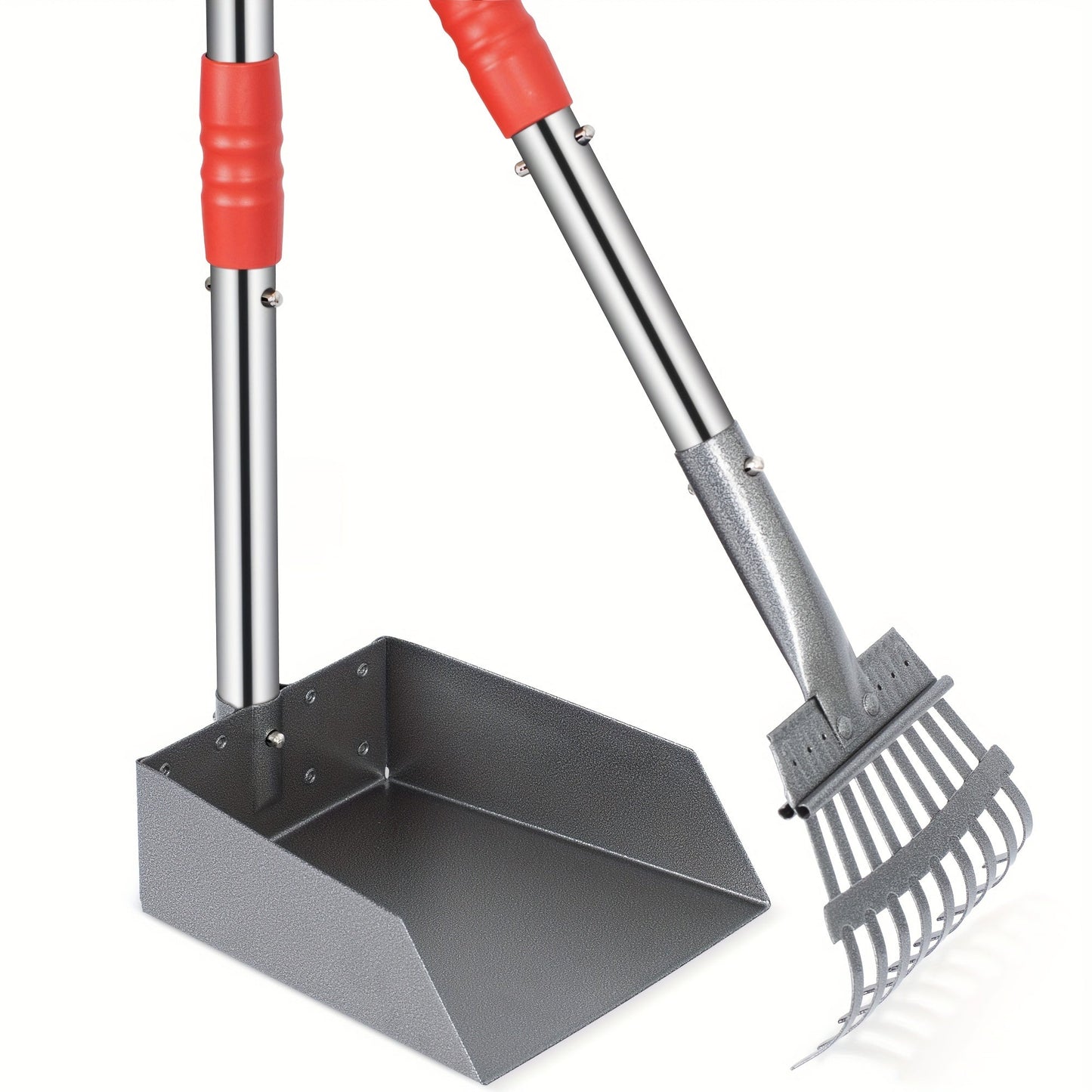 Stainless Steel Dog Pooper Scooper Set with Adjustable Handles – Rust-Proof Tray & Rake Pet Waste Removal Tool, Easy to Clean, No-Bend Design for All Dog Breeds, Yard & Outdoor Use