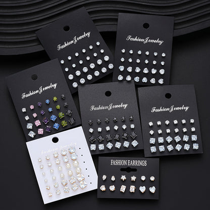 162pcs Rhinestone Geometric Love Earrings Set for Women – Sparkling Heart & Geometric Styles, Multicolor, Perfect for Vacation, Dating, Holiday, Daily Wear & Party Matching