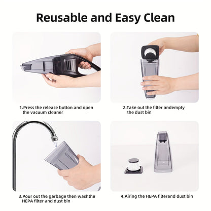 Cordless Rechargeable Handheld Vacuum Cleaner – 6KPa Strong Suction, Quiet 40dB, Portable Mini Vacuum for Pet Hair, Car, Keyboard, Office & Home Cleaning with Crevice Tool
