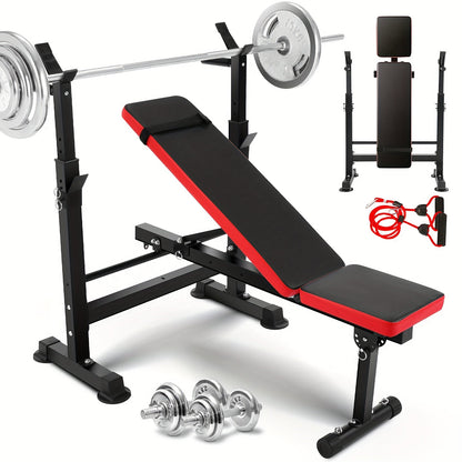 Adjustable Foldable Weight Bench Set with Squat Rack, Leg Developer & Preacher Curl Pad – All-in-One Home Gym Bench Press for Full Body Strength Training, Up to 1200 LBS