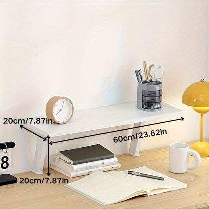 White Wooden Floating Desk Shelf – No-Drill Multi-Level Countertop Organizer for Home Office, Holds Books, Pens & Supplies, Rectangular Wall-Mounted Display Shelf, Great Thanksgiving & Christmas Gift