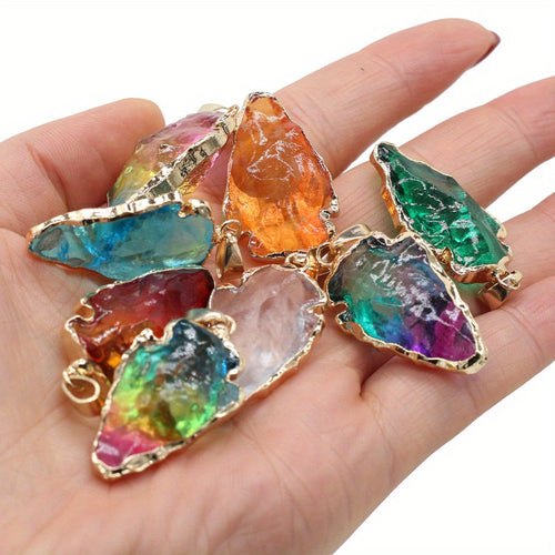 15PCS Boho Natural Stone Pendant Necklace Set – Raw Gemstone Arrow & Shield Charms with Gold Edging, Green Black Pink White Stones, Chains & Storage Pouch Included, Bohemian Gift for Women