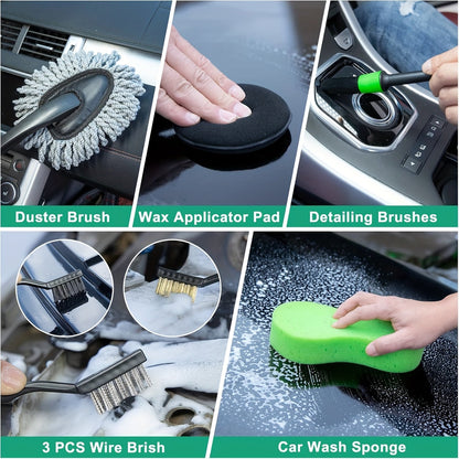 Car Cleaning Kit 17-35 Piece – Portable Vacuum Cleaner, Windshield Cleaning Tool, Drill Brush Set & Interior Brush Set for Full Car Detailing, Holiday Gift for Family & Friends