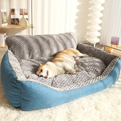 Luxury Plush Pet Sofa Bed with High Backrest – Thick Warm Washable Dog Bed for Large Medium Small Dogs & Cats, All-Season Comfort, Easy-Clean Cover, Sizes S L XL, Grey Blue