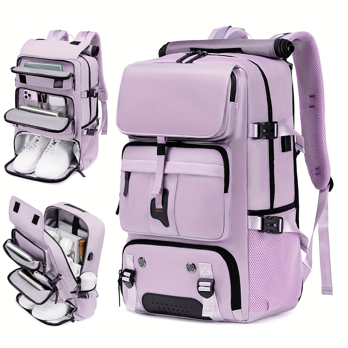 Large Laptop Backpack with Shoe Compartment – Multi-Functional Travel Backpack for Men & Women, Business, College & Carry-On Bag with USB Charging Port, Waterproof, Fits 15.6" Laptop