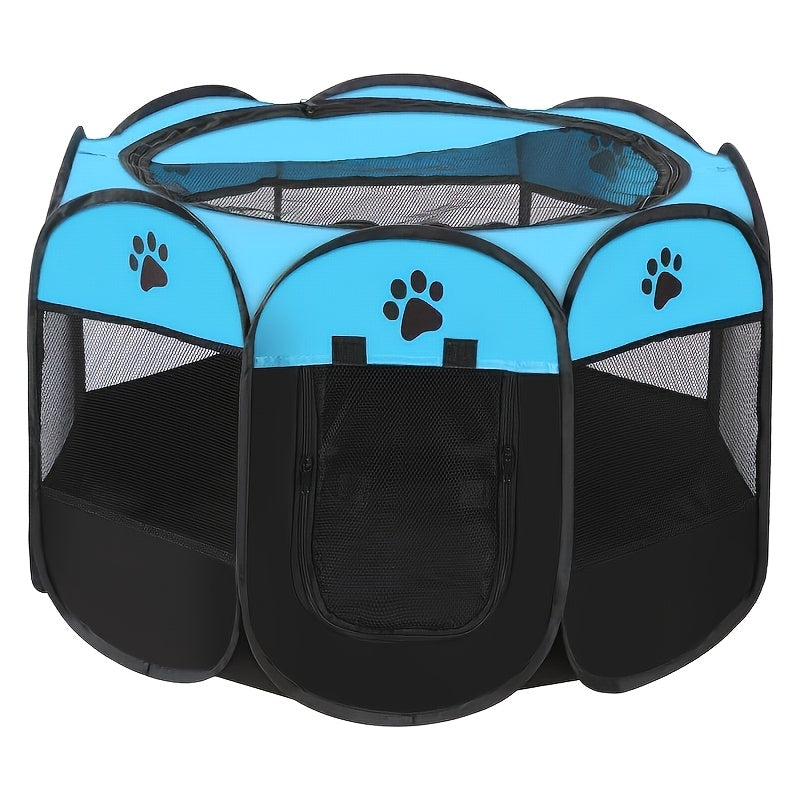 Foldable Octagonal Pet Playpen Tent for Dogs and Cats - Oxford Fabric No Assembly Required, Indoor Outdoor Pet Enclosure Kennel Maternity Room, Available in M L XL, Blue & Beige