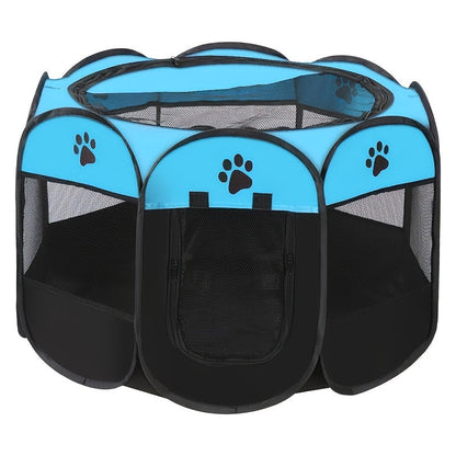 Foldable Octagonal Pet Playpen Tent for Dogs and Cats - Oxford Fabric No Assembly Required, Indoor Outdoor Pet Enclosure Kennel Maternity Room, Available in M L XL, Blue & Beige