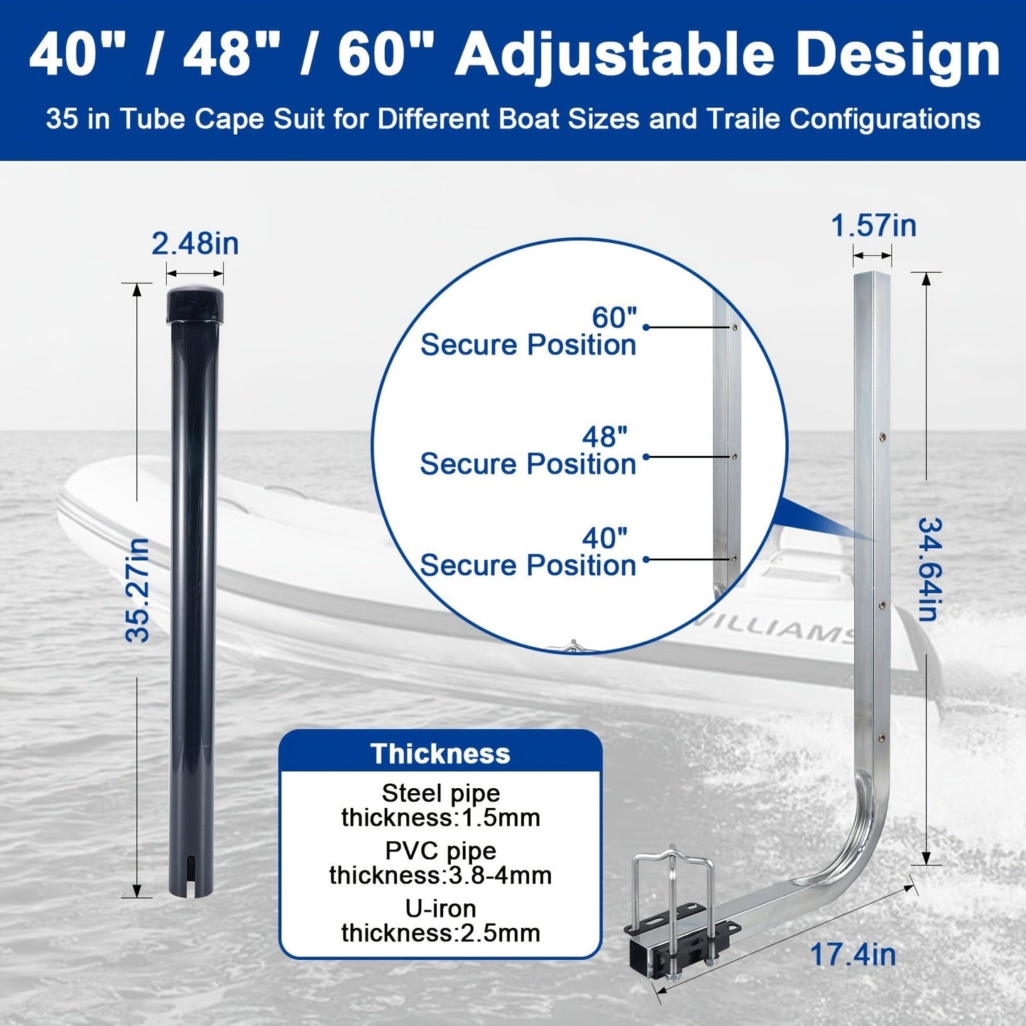 Adjustable Boat Trailer Guide Poles 31"-60" L-Shaped Galvanized Stainless Steel with Black PVC Pipes - Trailer Guide Ons for Ski Boat, Fishing Boat & Sailboat Trailer