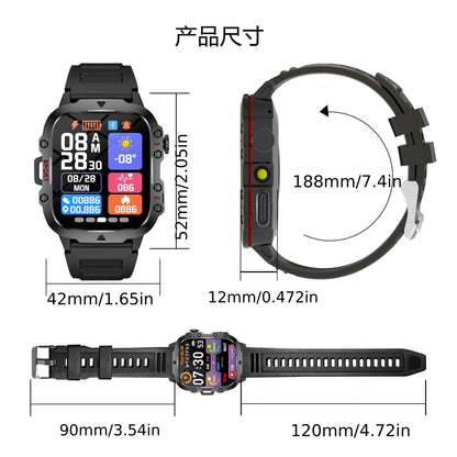Men's Outdoor Smart Watch 1.81 Inch HD Touchscreen Wireless Calling LED Multiple Sports Modes USB Charging Fitness Tracker Compatible with Android iPhone Silicone Stainless Steel Band Black Gold
