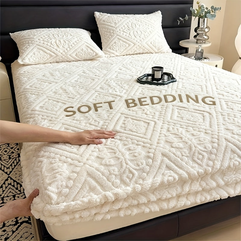 European Embossed Soft Bed Sheet Deep Pocket All Season | Super Soft Machine Washable Mattress Cover | Twin Full Queen King Bedding | Warm Breathable Fitted Sheet | White Gray Khaki Blue Green
