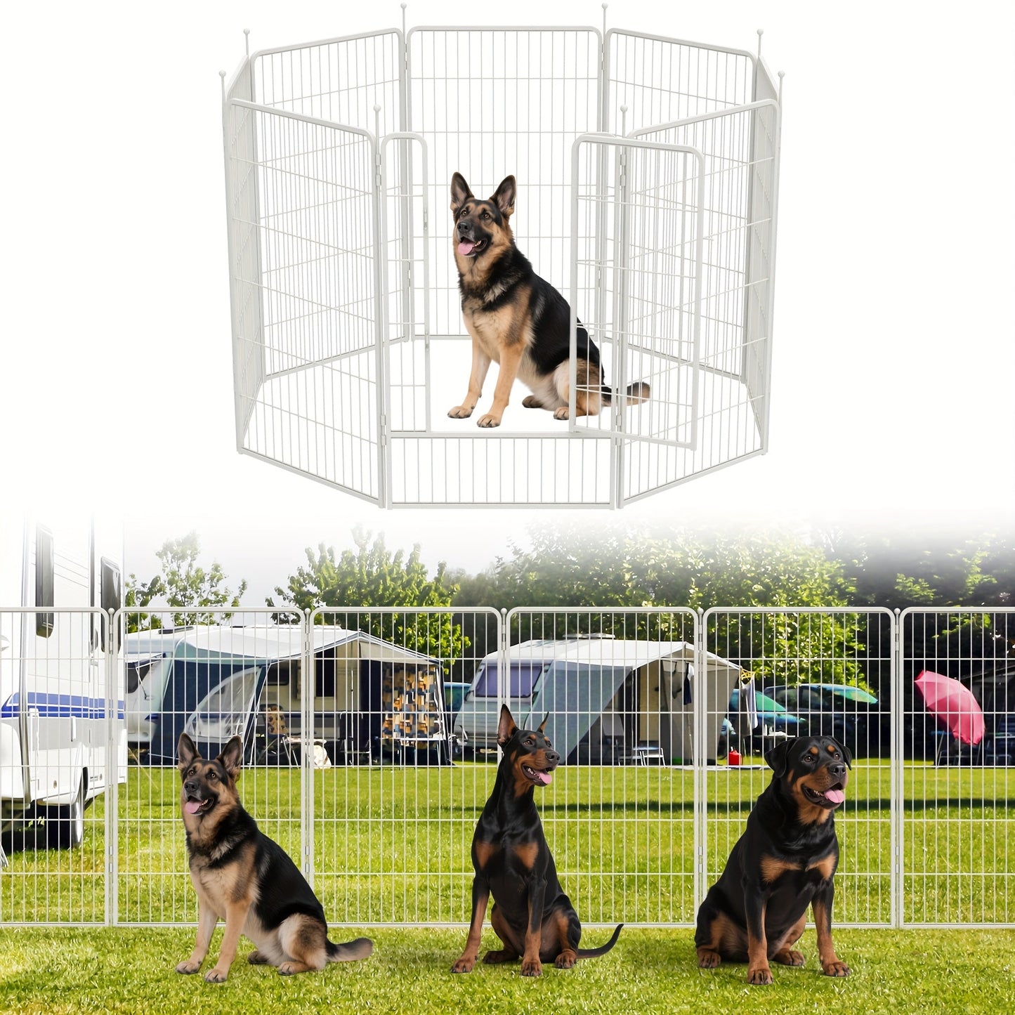 FXW Dog Playpen Heavy Duty Metal Pet Fence with Gate – 8/16/24/32/48 Panels, 24/32/40 Inch Height, Indoor & Outdoor Exercise Pen for Large Medium Small Dogs, Portable Yard Garden RV Camping Enclosure