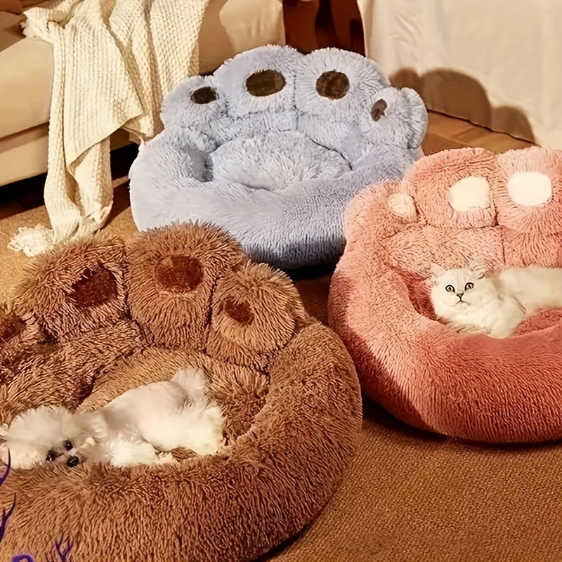 Bear Paw Plush Round Pet Bed for Dogs & Cats – Soft Calming Dog Bed, Non-Slip Cat Bed, Warm Cozy Puppy Bed, Small Medium Large, 20/24/28/36 Inch, Coffee/Pink/Gray