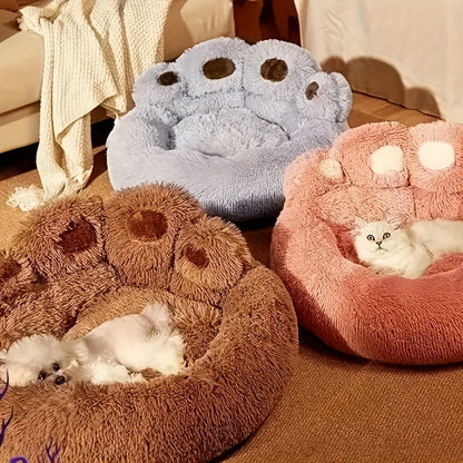 Bear Paw Plush Round Pet Bed for Dogs & Cats – Soft Calming Dog Bed, Non-Slip Cat Bed, Warm Cozy Puppy Bed, Small Medium Large, 20/24/28/36 Inch, Coffee/Pink/Gray