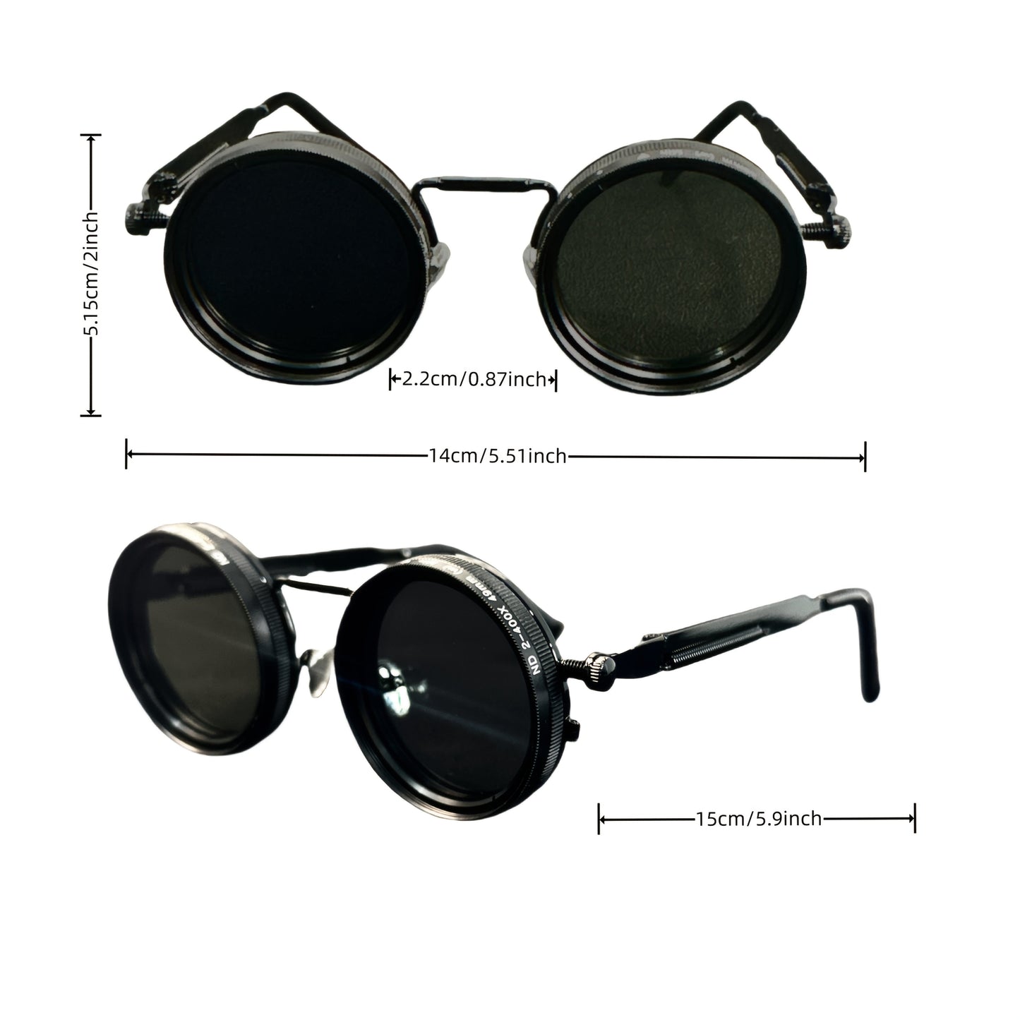Men's Vintage Steampunk Spin Fashion Glasses – Adjustable Brightness, Alloy Frame, Black & Grey Gradient Interchangeable Lenses, Bohemian Party & Casual Eyewear Accessory