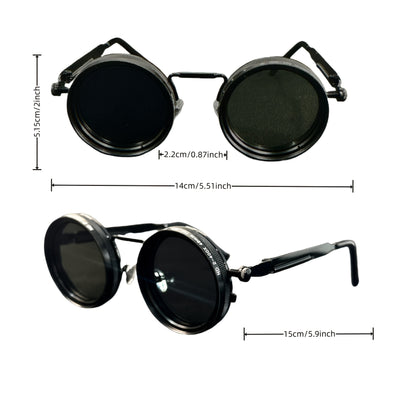 Men's Vintage Steampunk Spin Fashion Glasses – Adjustable Brightness, Alloy Frame, Black & Grey Gradient Interchangeable Lenses, Bohemian Party & Casual Eyewear Accessory