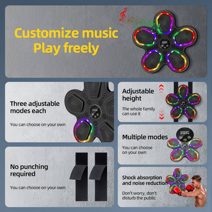 Smart Music Boxing Machine with Gloves – Wall Mount, LED Rhythm Lighting, Bluetooth, 9 Speed Modes, Intelligent LED Strike Counter, Home Gym Fitness Gift for Adults & Teens