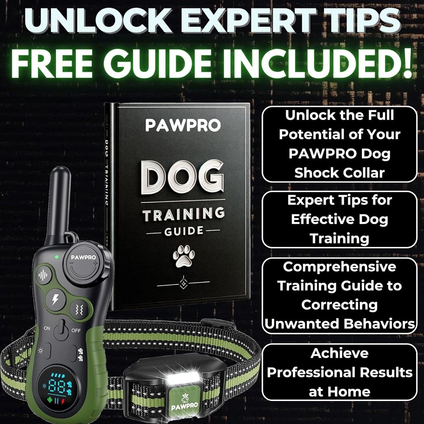 Dog Training Collar with Remote 4-Mile Range – 124 Adjustable Levels 4 Modes Beep Vibration Shock Night-Light Rechargeable E-Collar for Dogs 5–135 lbs with Training Guide