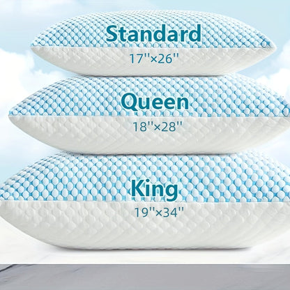 2-Pack Cooling Bed Pillows Hotel Quality Non-Collapsing Memory Foam Fill | Breathable Polyester Viscose Cover Machine Washable | Queen King Size | Side Back Stomach Sleepers | Down Alternative