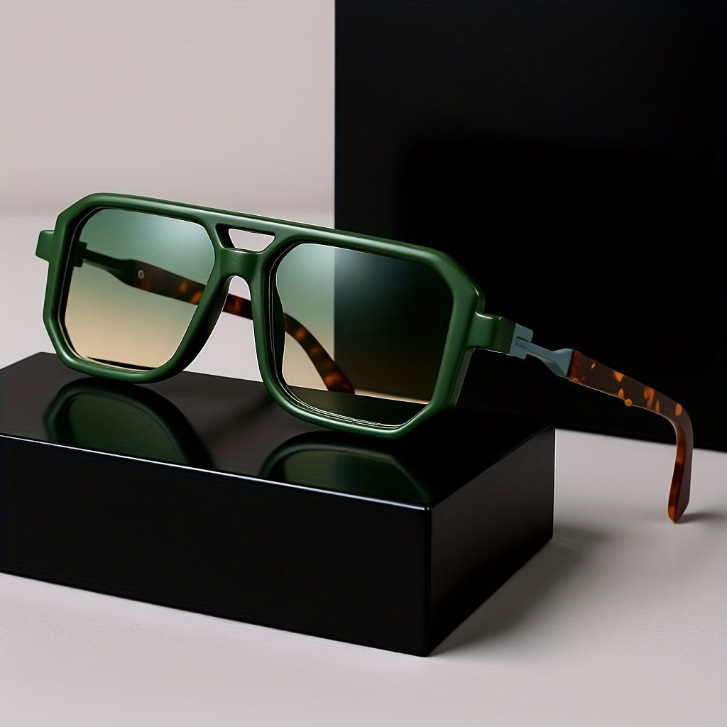 Oversized Square Frame Sunglasses Unisex UV Protection Retro Tortoiseshell Arms Men Women Travel Beach Daily Wear Includes Case and Cleaning Cloth 6 Colors