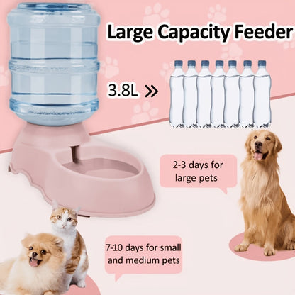 Automatic Gravity Dog Feeder and Water Dispenser 1 Gallon 3.8L - No Batteries Required, Durable PP Material, Suitable for Cats and Dogs Small Medium Pets, Hands-Free Gravity Feeding Station, Perfect Gift