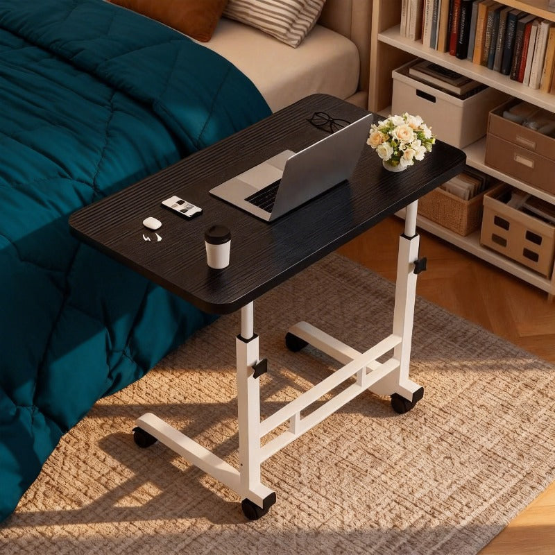 Rolling Bedside Desk Height Adjustable 23-35 Inch with Storage Shelf & Omnidirectional Wheels for Home Bedroom Office Laptop Table