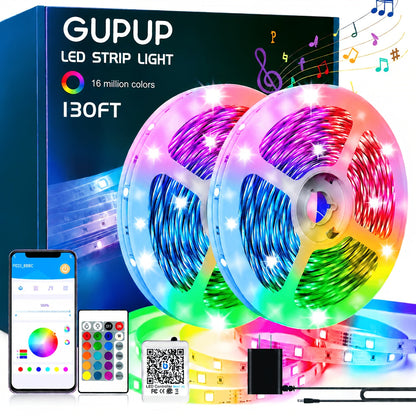 RGB LED Strip Lights App Remote Control Music Sync Dimmable Color Changing Timing – Smart LED Lights for Bedroom Living Room Game Room Decor 16.4FT to 200FT