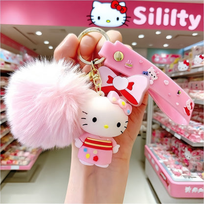 14pcs Sanrio Hello Kitty Keychain Set – Cute Cartoon Glitter Key Rings, Bag Charms & Car Key Fobs for Women Girls, Holiday Birthday Gift Accessories