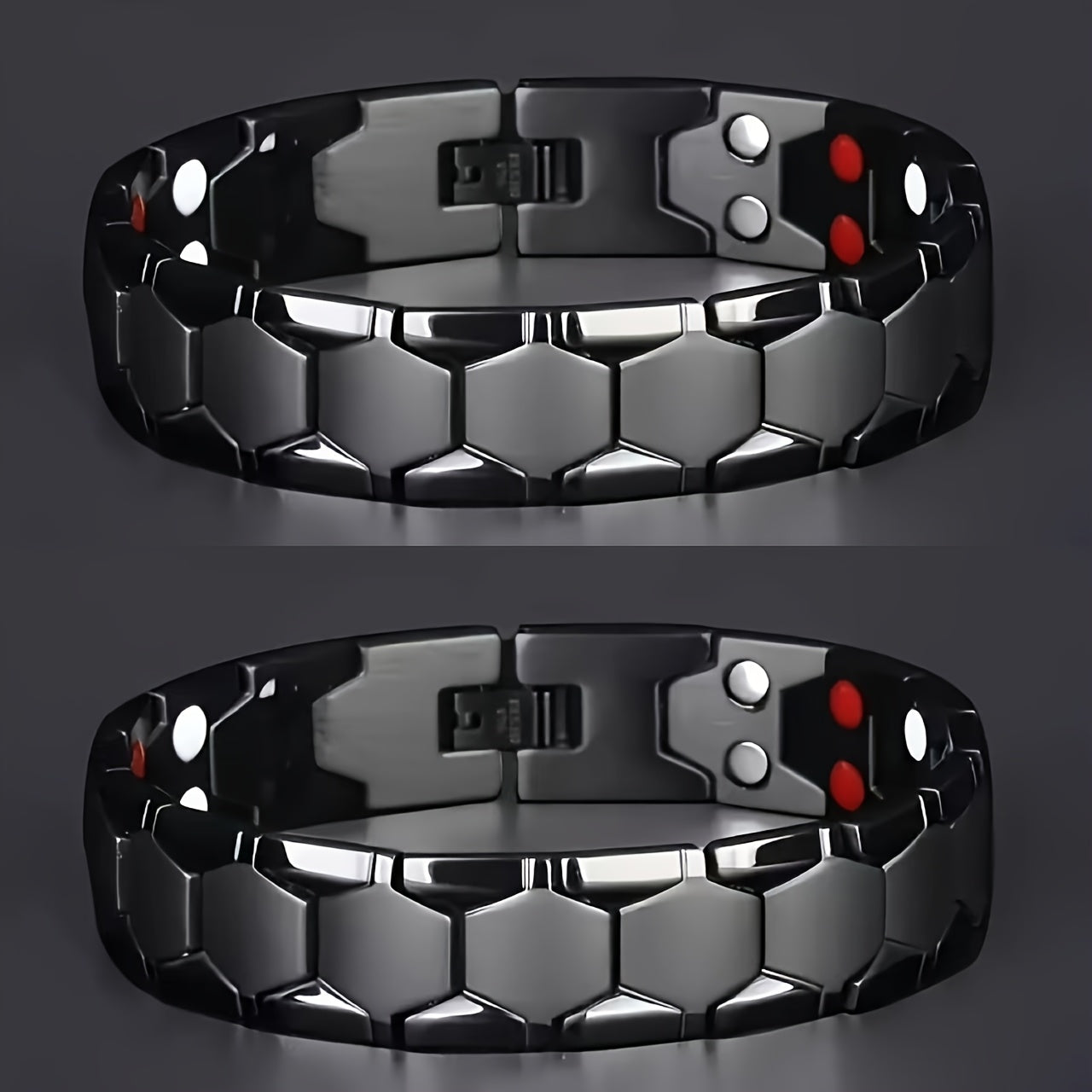 Men's Titanium Alloy Hexagonal Wide Bracelet 2pcs – Hypoallergenic Water-Resistant Removable Wristband with Snap Ring, Fashion Accessory Gift for Men in Black Silver Gold
