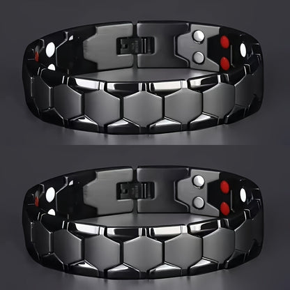 Men's Titanium Alloy Hexagonal Wide Bracelet 2pcs – Hypoallergenic Water-Resistant Removable Wristband with Snap Ring, Fashion Accessory Gift for Men in Black Silver Gold