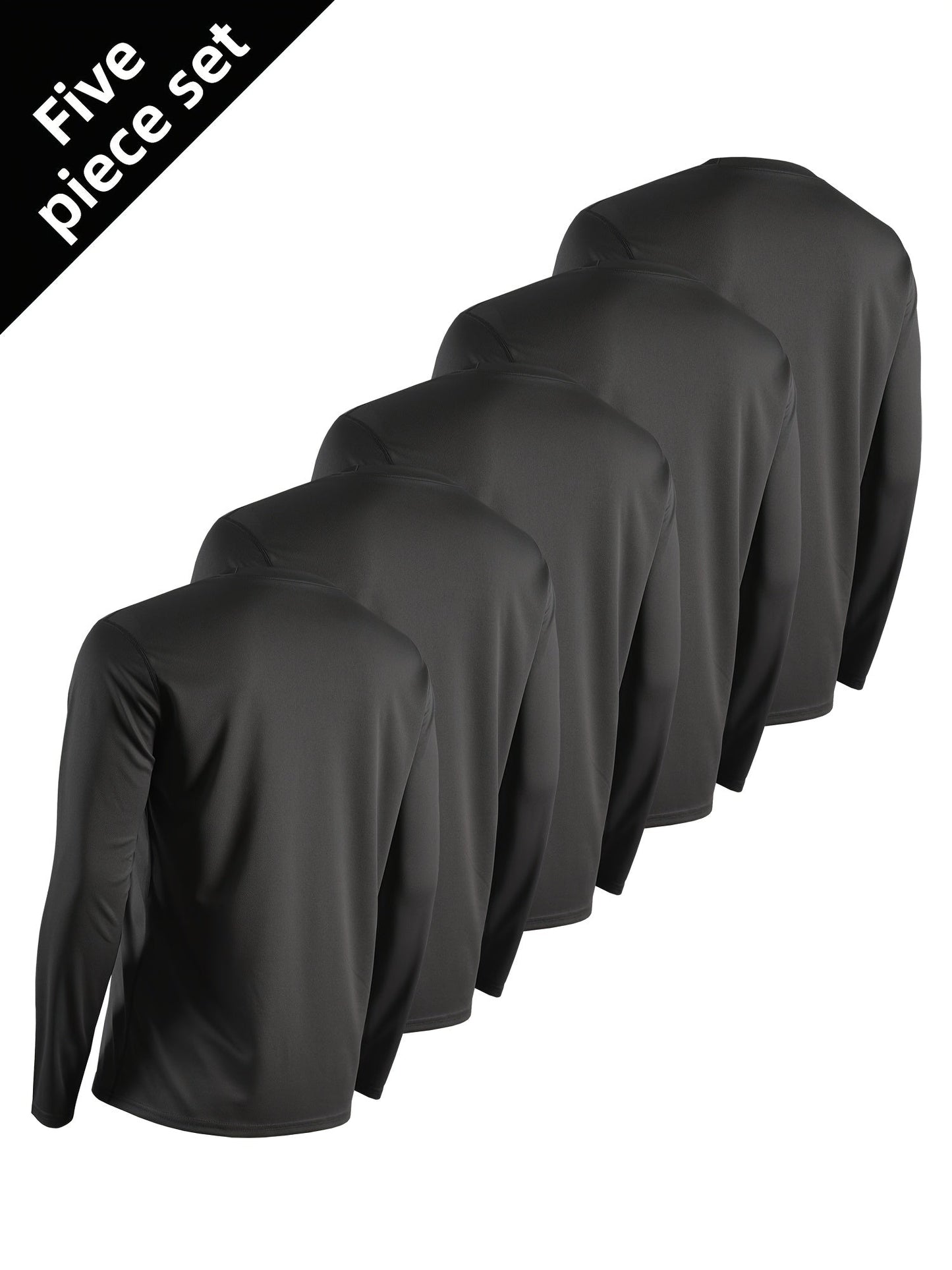 Men's Quick Dry Long Sleeve Shirts 5-Pack Moisture Wicking Breathable Athletic Workout Tops - Anti-Odor Stretchy Running Gym Training S-XXL