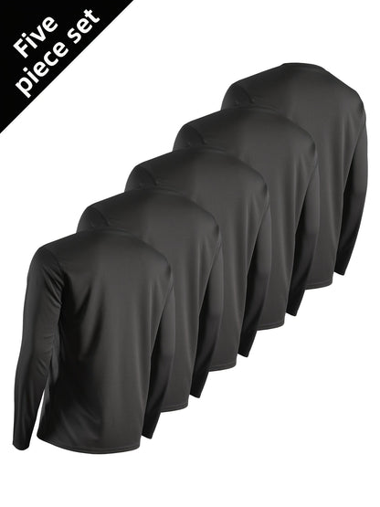 Men's Quick Dry Long Sleeve Shirts 5-Pack Moisture Wicking Breathable Athletic Workout Tops - Anti-Odor Stretchy Running Gym Training S-XXL