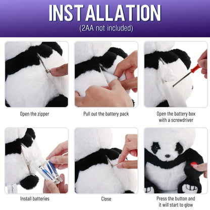 Light Up Panda Stuffed Animal 8 & 12 Inch – Cute Panda Bear Plush Toy with LED Glow Light, Soft Hugging Plushie Gift for Kids Boys Girls, Birthday Christmas Holiday Home Decor