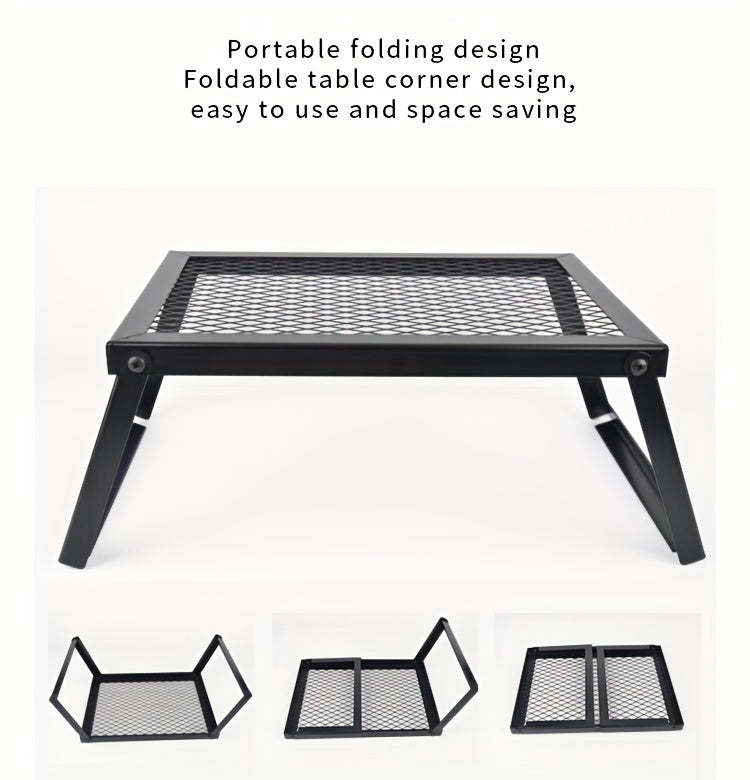 Heavy Duty Bonfire Campfire Grill with Firewood Rack – Outdoor BBQ Grill for Camping, RV, Picnic & Backyard, Includes Storage Bag, Food Clips & Cleaning Cloth, Perfect Men's Gift